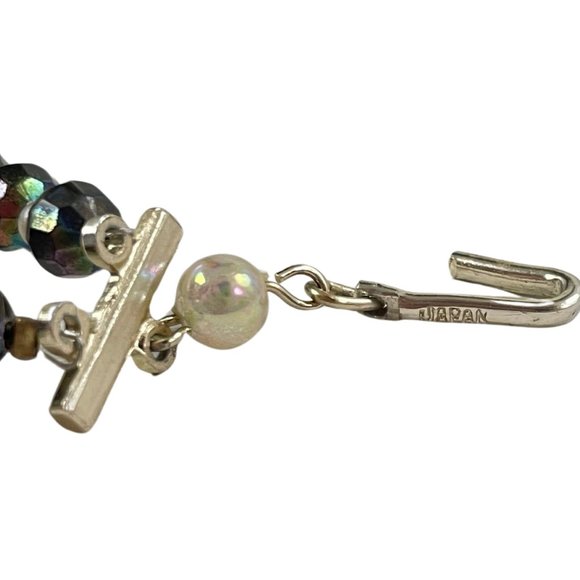 Vintage Faux Pearl Black Beads Necklace 2 Strand Black & Iridescent Beads 1980s - Picture 2 of 6